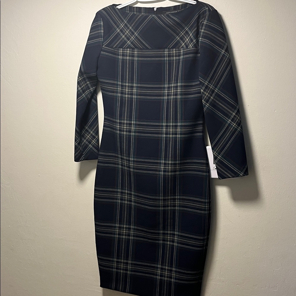 Zara Navy and Red Plaid Top